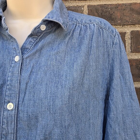 J. McLaughlin Blue Birdie Linen Blend Shirt Button Down Chambray Top Sz Small - Picture 4 of 5